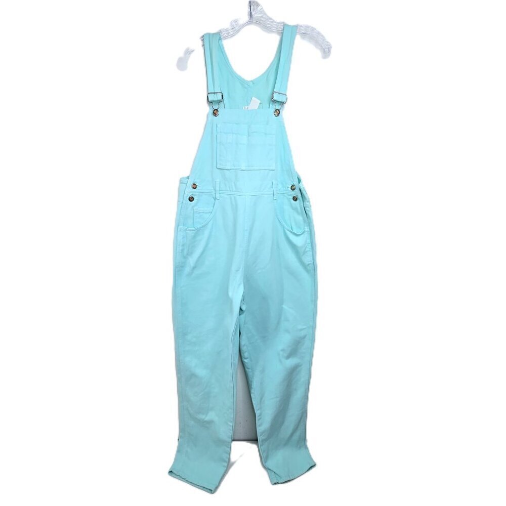 VTG MODA INTL Aqua Teal Denim OVERALLS Jumpsuit M USA 100% Cotton